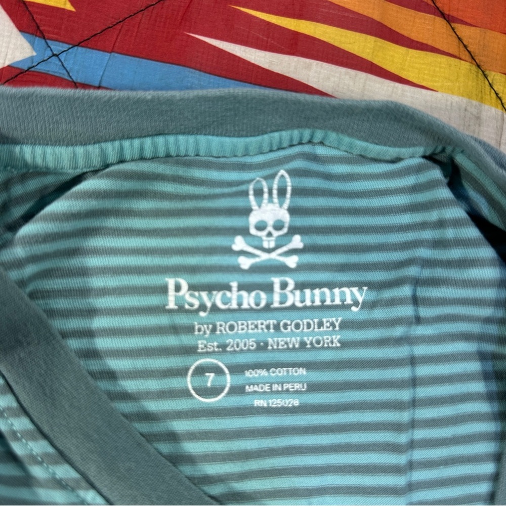 Psycho Bunny Blue Striped T-Shirt Short Sleeve Men’s Size 7 (XL) Pocket - Picture 6 of 9